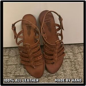 N.D.C. Made by Hand 100% All Vege Tan Leather Flat Sandals Made in Spain - 38